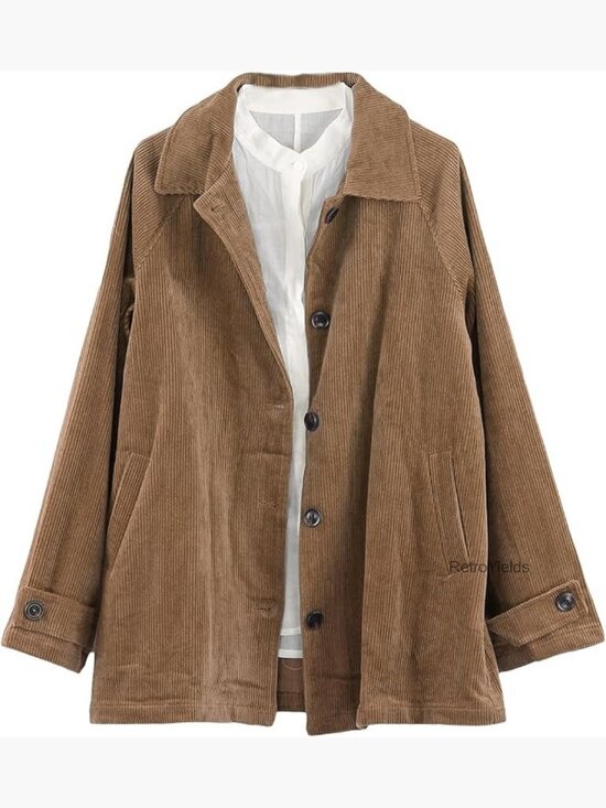 Jackets & Blazers - Women's Corduroy Button Down Coat Jacket With Pockets